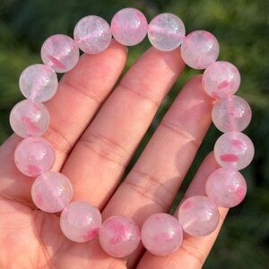 12.5mm stretchable pink sakura ice rhodonite bracelet 1183